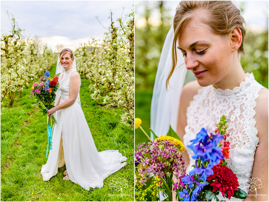 Fotoshoot bruiloft in boomgaard